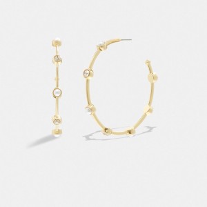 Gold/Pearl Coach Classic Pearl Large Hoop Earrings | COH866096