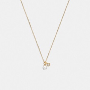 Gold/Pearl Coach Classic Pearl Pendant Necklace | COH866192