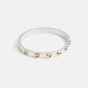 Gold/Silver Coach Pegged Signature Hinged Bangle | COH866198