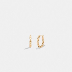 Gold Coach Signature Chain Small Hoop Earrings | COH866191