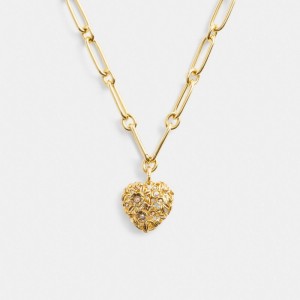 Gold Coach Vintage Heart Pendant Chain Link Necklace | COH866168