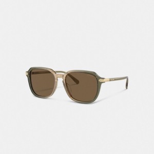 Green/Tan Gradient Coach Wrap Around Hangtag Keyhole Sunglasses | COH867084