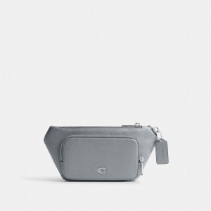 Grey Blue Coach Belt Bag With Signature Canvas Interior Detail | COH866670