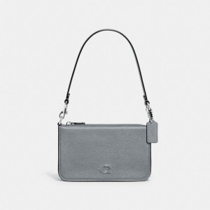 Grey Blue Coach Pouch Bag With Signature Canvas | COH865238