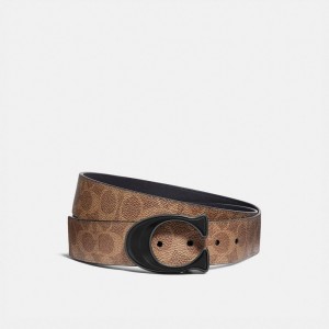 Khaki/Black Coach Signature Buckle Cut To Size Reversible Belt, 38 Mm | COH867005