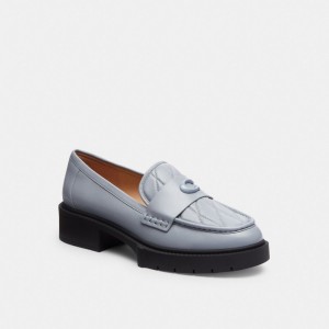 Leather/Grey Blue Coach Leah Loafer With Quilting | COH865799