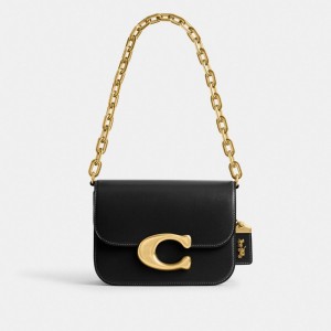 Luxe Refined Calf Leather/Brass/Black Coach Idol Bag | COH864905