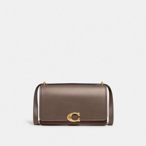 Luxe Refined Calf Leather/Brass/Dark Stone Coach Bandit Shoulder Bag | COH864808