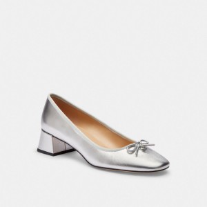 Metallic Leather/Silver Coach Ava Ballet Pump | COH865757
