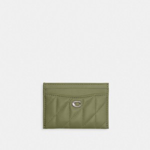 Nappa Leather/Light Antique Nickel/Moss Coach Essential Card Case With Pillow Quilting | COH865534