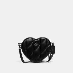 Nappa Leather/Pewter/Black Coach Heart Crossbody Bag With Quilting | COH864965
