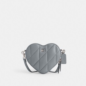 Nappa Leather/Silver/Grey Blue Coach Heart Crossbody Bag With Quilting | COH864777