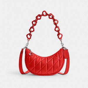 Nappa Leather/Silver/Sport Red Coach Mira Shoulder Bag With Pillow Quilting And Heart Strap | COH864979