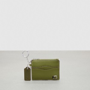 Olive Green Coach Wavy Zip Card Case In Pebbled Coachtopia Leather With Key Ring | COH865561