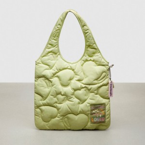 Pale Lime Coach Coachtopia Loop Quilted Heart Flat Tote | COH865064
