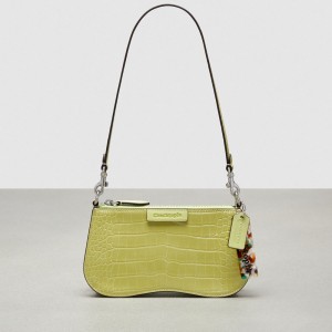Pale Lime Coach Wavy Baguette Bag In Croc Embossed Coachtopia Leather | COH864896