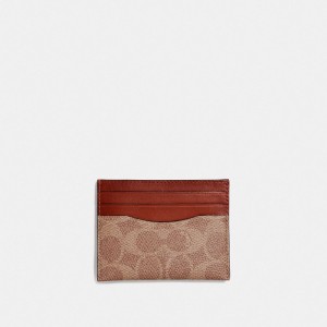 Pebble Leather/Tan/Rust Coach Card Case In Signature Canvas | COH866764