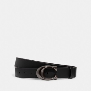 Pewter/Black Coach Sculpted C Buckle Cut To Size Reversible Belt, 32 Mm | COH866319