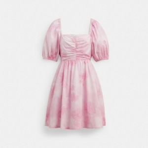 Pink Coach Puff Sleeve Mini Dress | COH866066