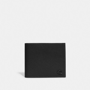 Polished Pebble Leather/Black Coach Double Billfold Wallet | COH866708