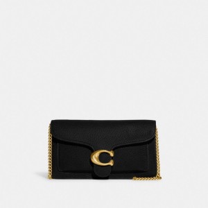 Polished Pebble Leather/Brass/Black Coach Tabby Chain Clutch | COH865305