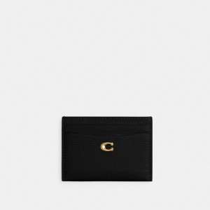 Polished Pebble Leather/Brass/Black Coach Essential Card Case | COH865608