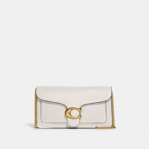 Polished Pebble Leather/Brass/Chalk Coach Tabby Chain Clutch | COH865248