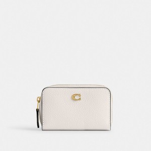 Polished Pebble Leather/Brass/Chalk Coach Essential Small Zip Around Card Case | COH865699