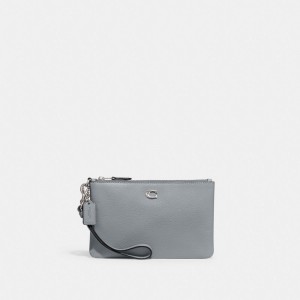 Polished Pebble Leather/Silver/Grey Blue Coach Small Wristlet | COH865633
