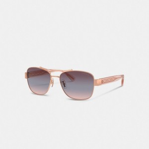 Purple Gradient Coach Signature Ombré Narrow Pilot Sunglasses | COH866378
