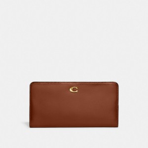 Refined Calf Leather/Brass/1941 Saddle Coach Skinny Wallet | COH865526