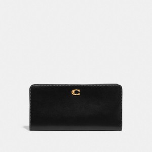 Refined Calf Leather/Brass/Black Coach Skinny Wallet | COH865503