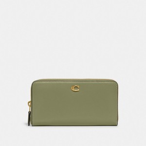 Refined Calf Leather/Brass/Moss Coach Accordion Zip Wallet | COH866733