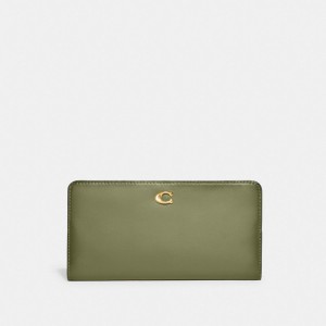 Refined Calf Leather/Brass/Moss Coach Skinny Wallet | COH865494