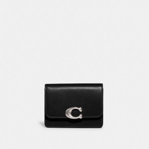 Refined Calf Leather/Silver/Black Coach Bandit Card Case | COH865587