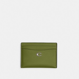 Refined Calf Leather/Silver/Dark Lime Coach Essential Card Case | COH865536