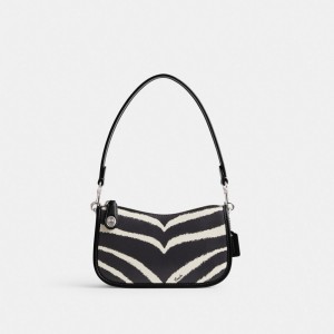 Refined Calf Leather/Silver/Zebra Coach Swinger Bag 20 With Zebra Print | COH865370