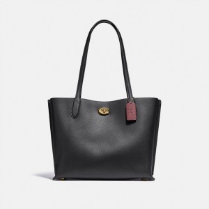 Refined Pebble Leather/Brass/Black Coach Willow Tote Bag | COH865033