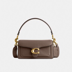 Refined Pebble Leather/Brass/Dark Stone Coach Tabby Shoulder Bag 20 | COH864798