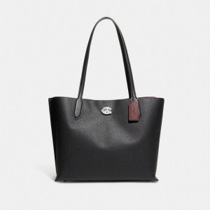 Refined Pebble Leather/Silver/Black Coach Willow Tote Bag | COH865066
