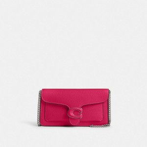 Refined Pebble Leather/Silver/Dragonfruit Coach Tabby Chain Clutch | COH865315