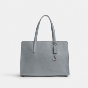 Refined Pebble Leather/Silver/Grey Blue Coach Carter Carryall Bag | COH865053