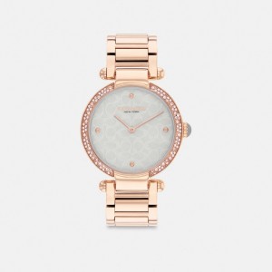 Rose Gold/Light Blue Coach Cary Watch, 34 Mm | COH866278
