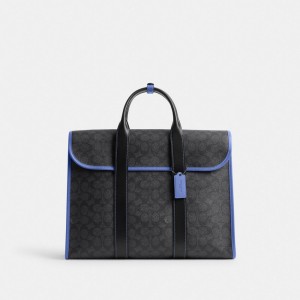 Signature Coated Canvas/Charcoal/Blueberry Coach Gotham Portfolio Bag In Signature Canvas | COH866535