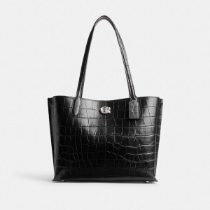 Silver/Black Coach Willow Tote Bag | COH865060