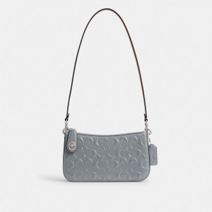 Silver/Grey Blue Coach Penn Shoulder Bag In Signature Leather | COH864889