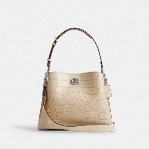 Silver/Ivory Coach Willow Shoulder Bag | COH864956