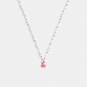 Silver/Multi Coach Pearl Fly Pendant Necklace | COH866125