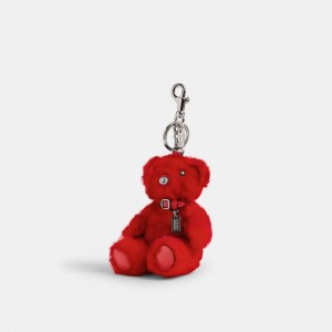 Silver/Sport Red Multi Coach Bear Bag Charm In Signature Shearling | COH866472