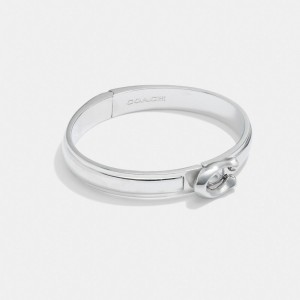 Silver Coach Tabby Hinged Bangle | COH866081